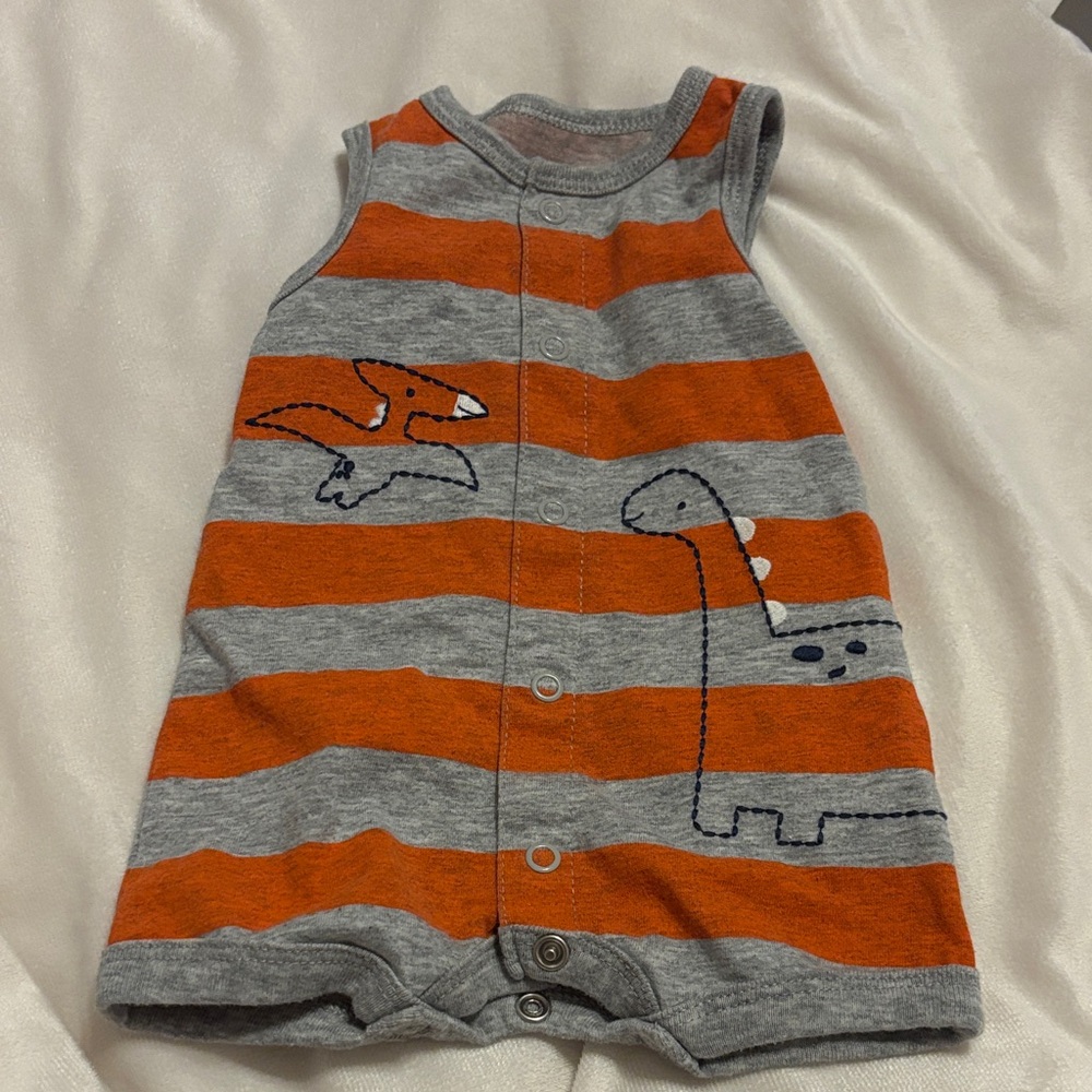 Carter's Gray and Orange Striped Dino Sleeveless One-Piece